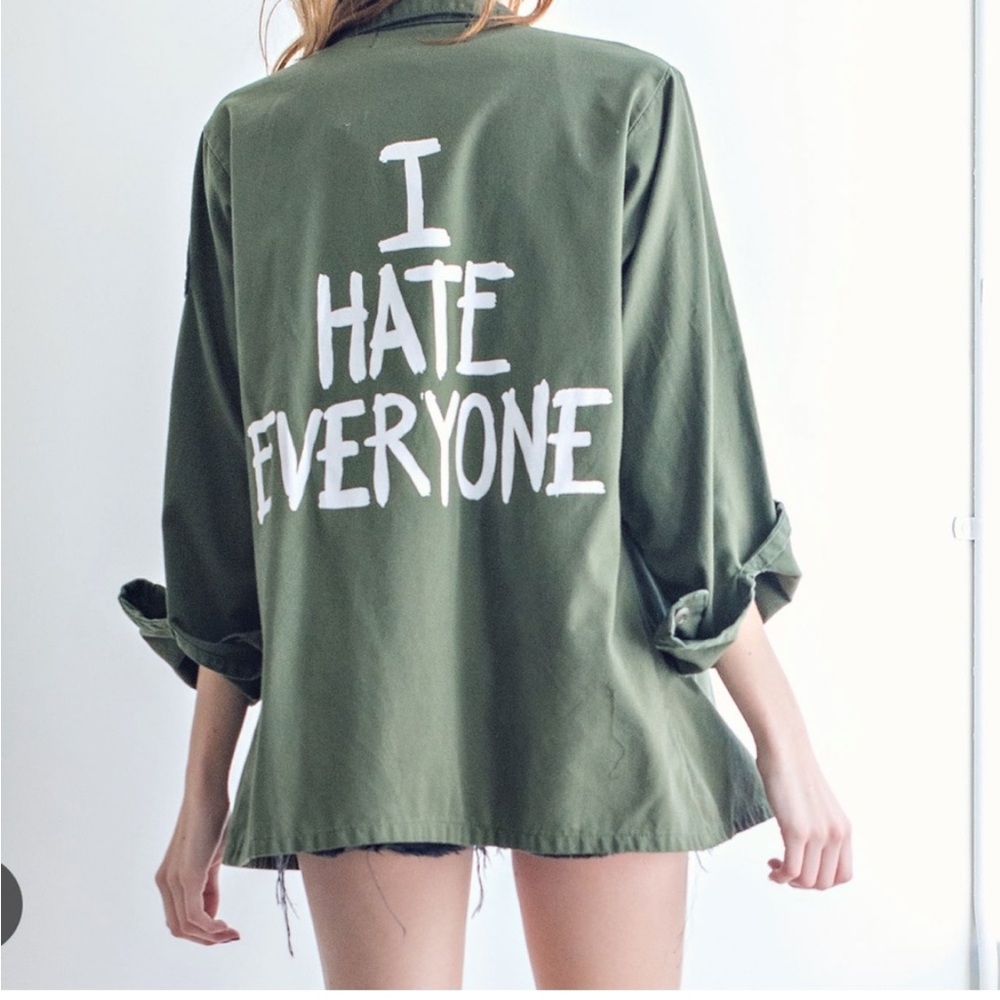Jax Vanek I HATE EVERYONE vintage unisex army shirt/jacket oversized Small